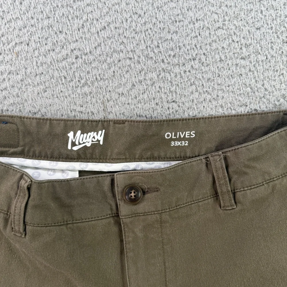 Mugsy Chino Pants Mens 33x32 Olive Green Olives Stretch Slim Fit K6PNOL